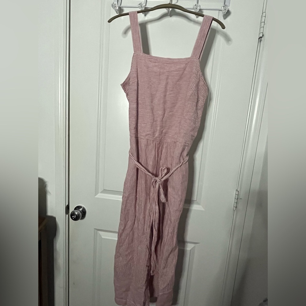 Beachlunchlounge Striped Talia Jumpsuit Front Tie Square Neck Summer Palazzo Med
